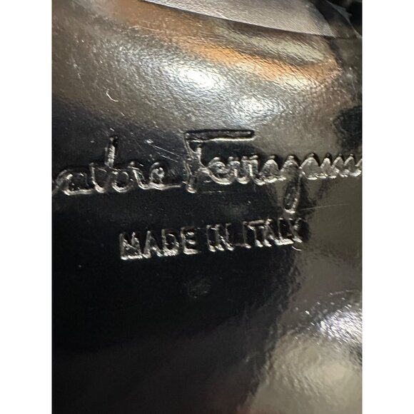 Salvatore Ferragamo Navy Blue Leather Heels Women’s Size 9.5 4A Narrow Italian - Picture 7 of 10